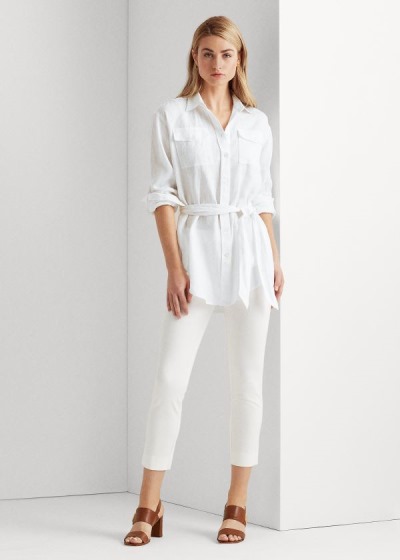 Camisa Ralph Lauren Mujer Blancos - Belted Linen - VJMRW6380